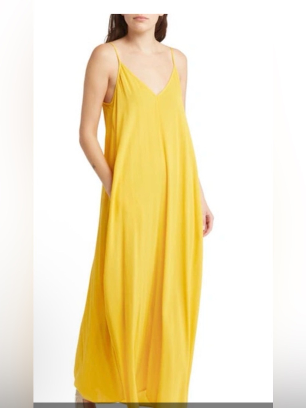 Treasure & Bond Bright Yellow V-Neck Maxi Slip Dress